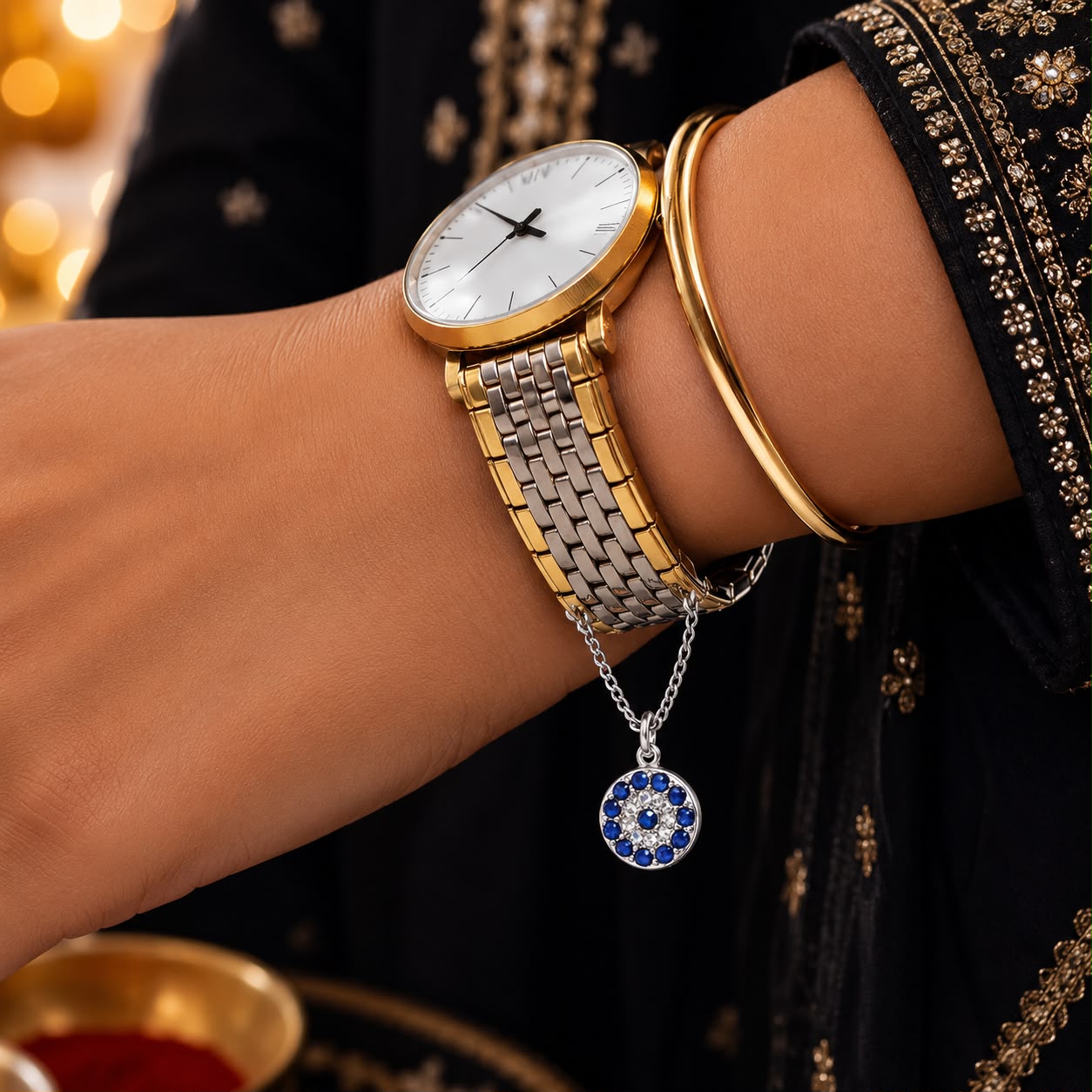 Evil Eye Watch Charm on Pure 925 Silver