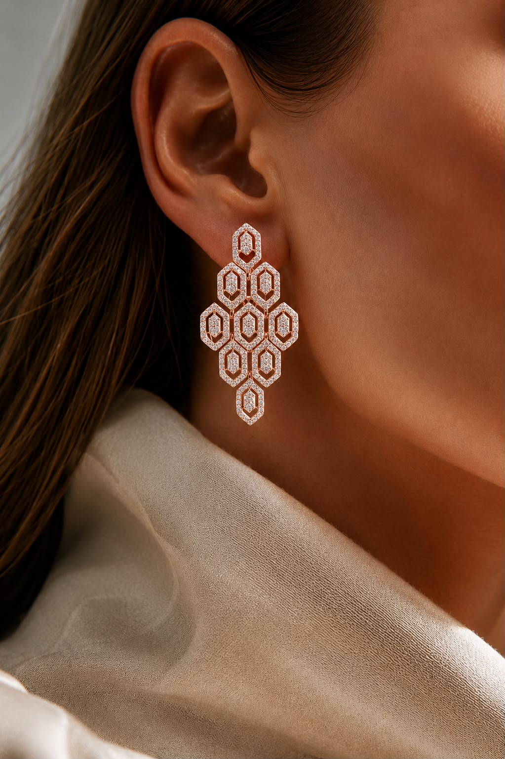 Ultra Premium Light Rose Gold Luxury Brand Inspired Geometric Party Earrings