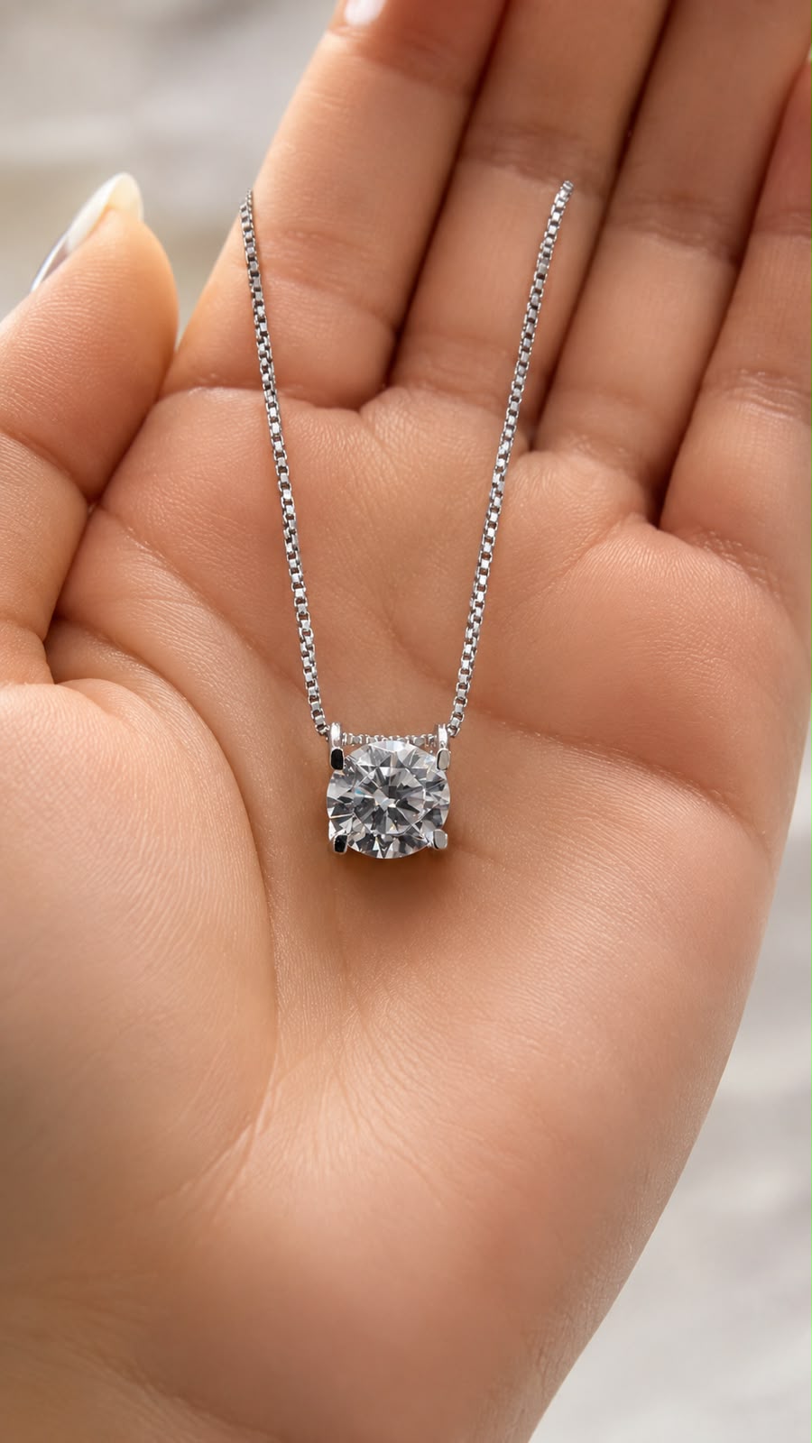 2 Carat Premium C Shaped Italian Vigil Setting Solitaire Pendant with Removable Pure 925 Silver Chain