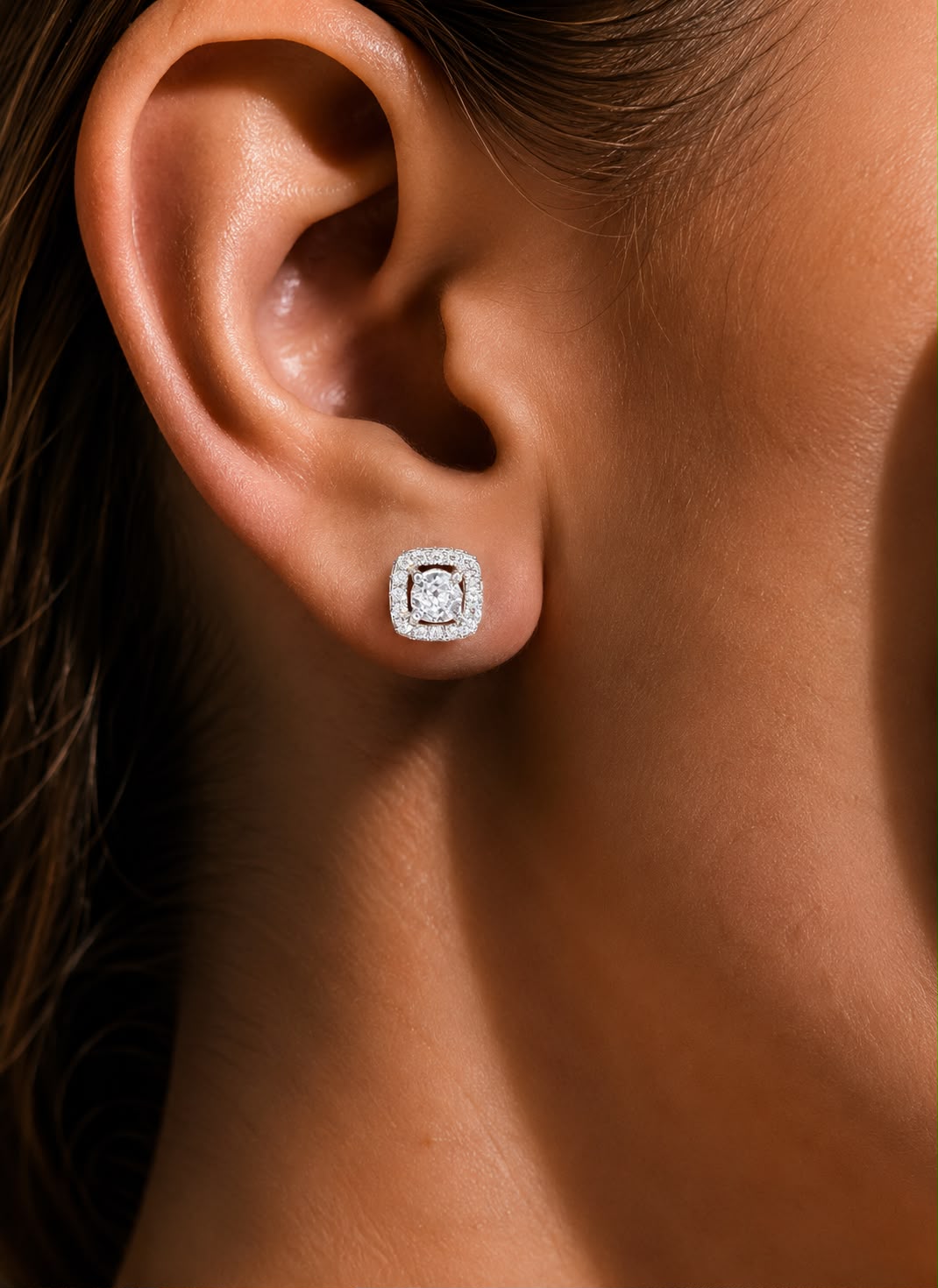 Twenty One Jewels Raksha Bandhan Combo of Square Halo and Round Solitaire Stud on Pure 925 Silver