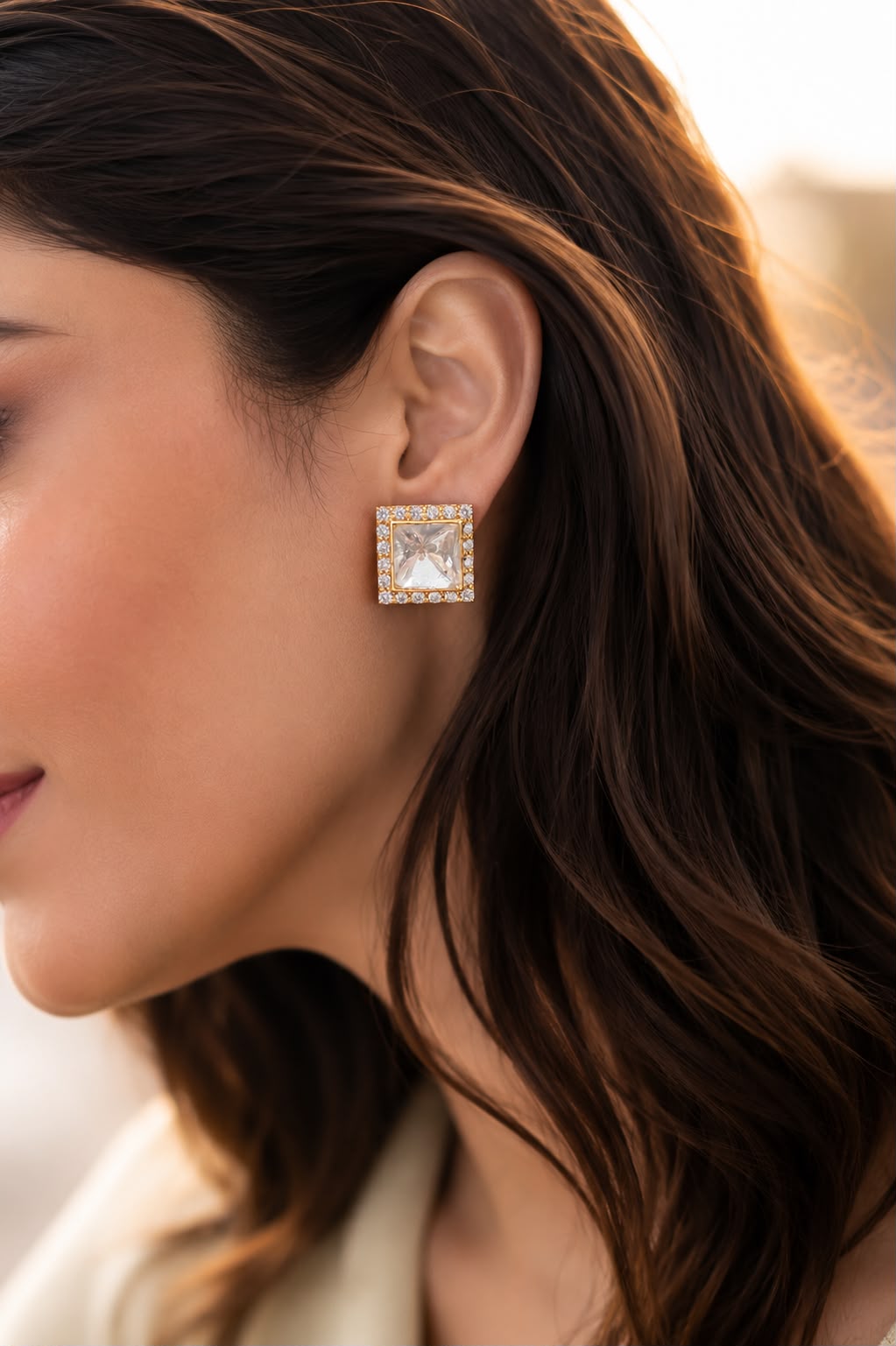 Pure 925 Silver Polki Tara Square Stud Earrings for Women | Twenty One Jewels