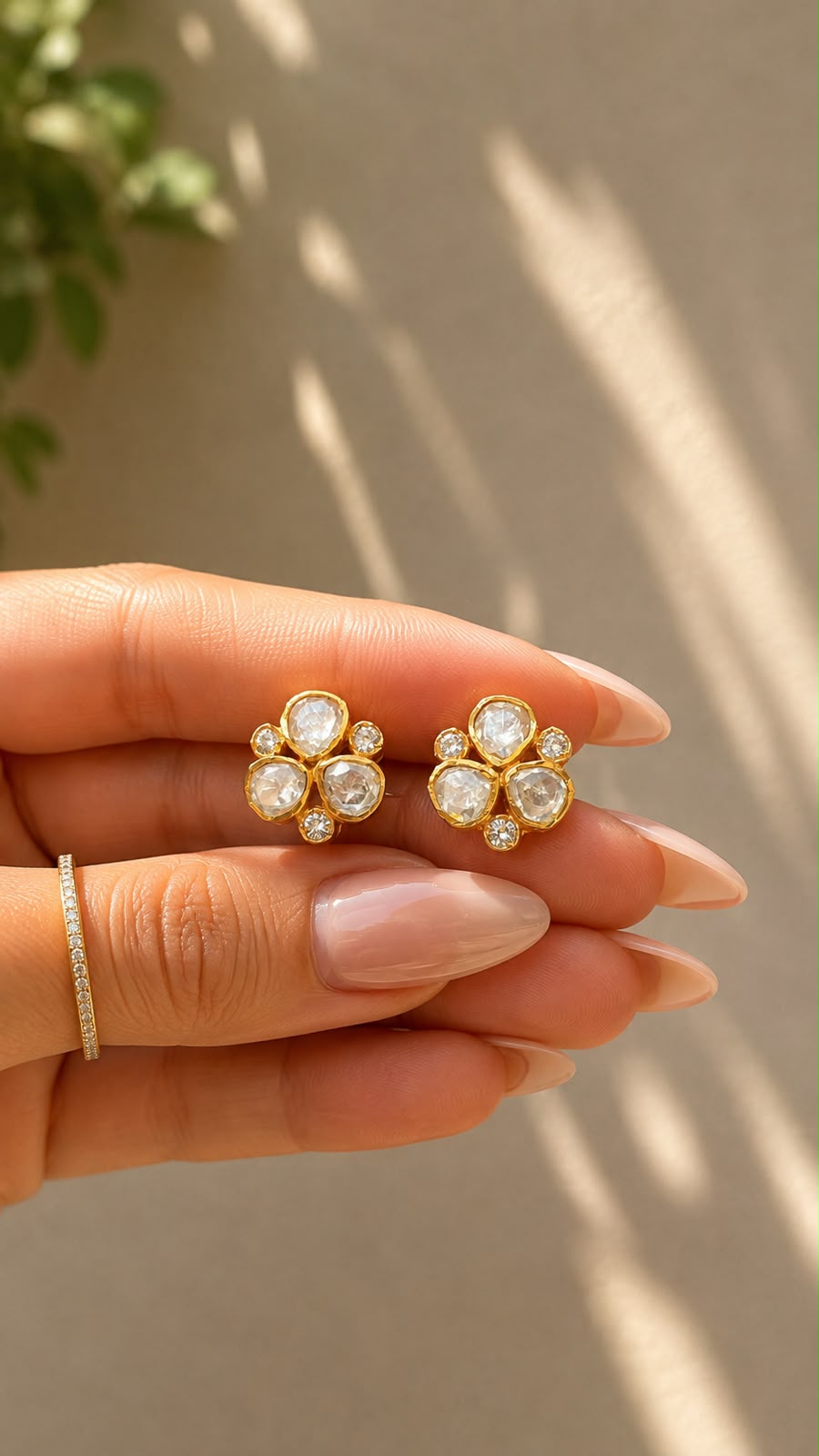 Pure 925 Silver Polki Gayatri Stud Earrings for Women | Twenty One Jewels