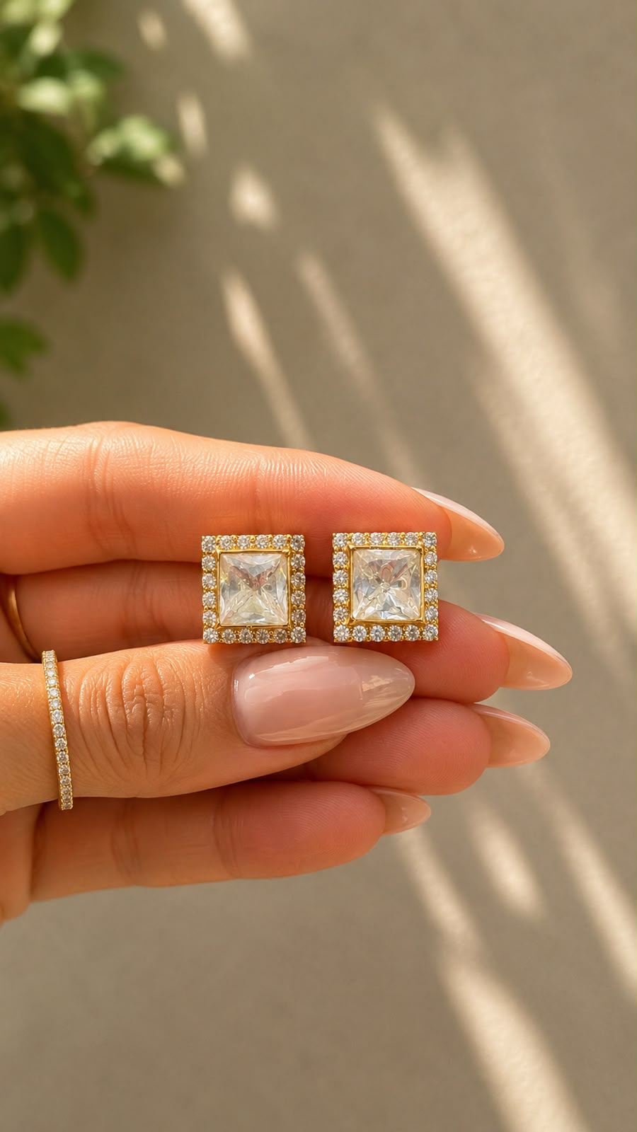 Pure 925 Silver Polki Tara Square Stud Earrings for Women | Twenty One Jewels