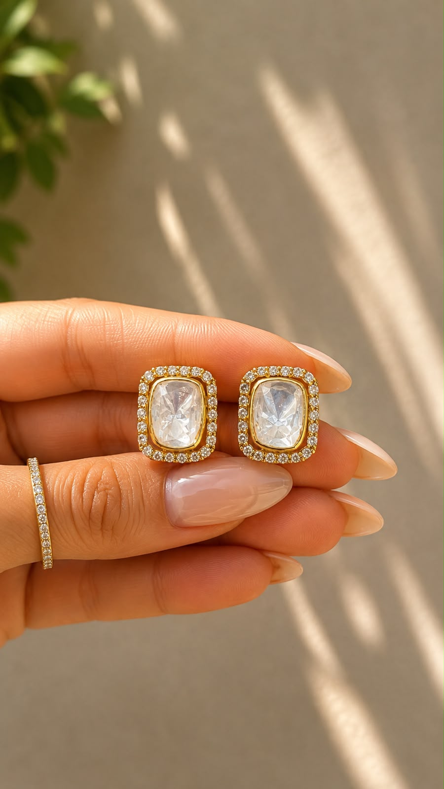 Pure 925 Silver Polki Ira Cushion Stud Earrings for Women | Twenty One Jewels