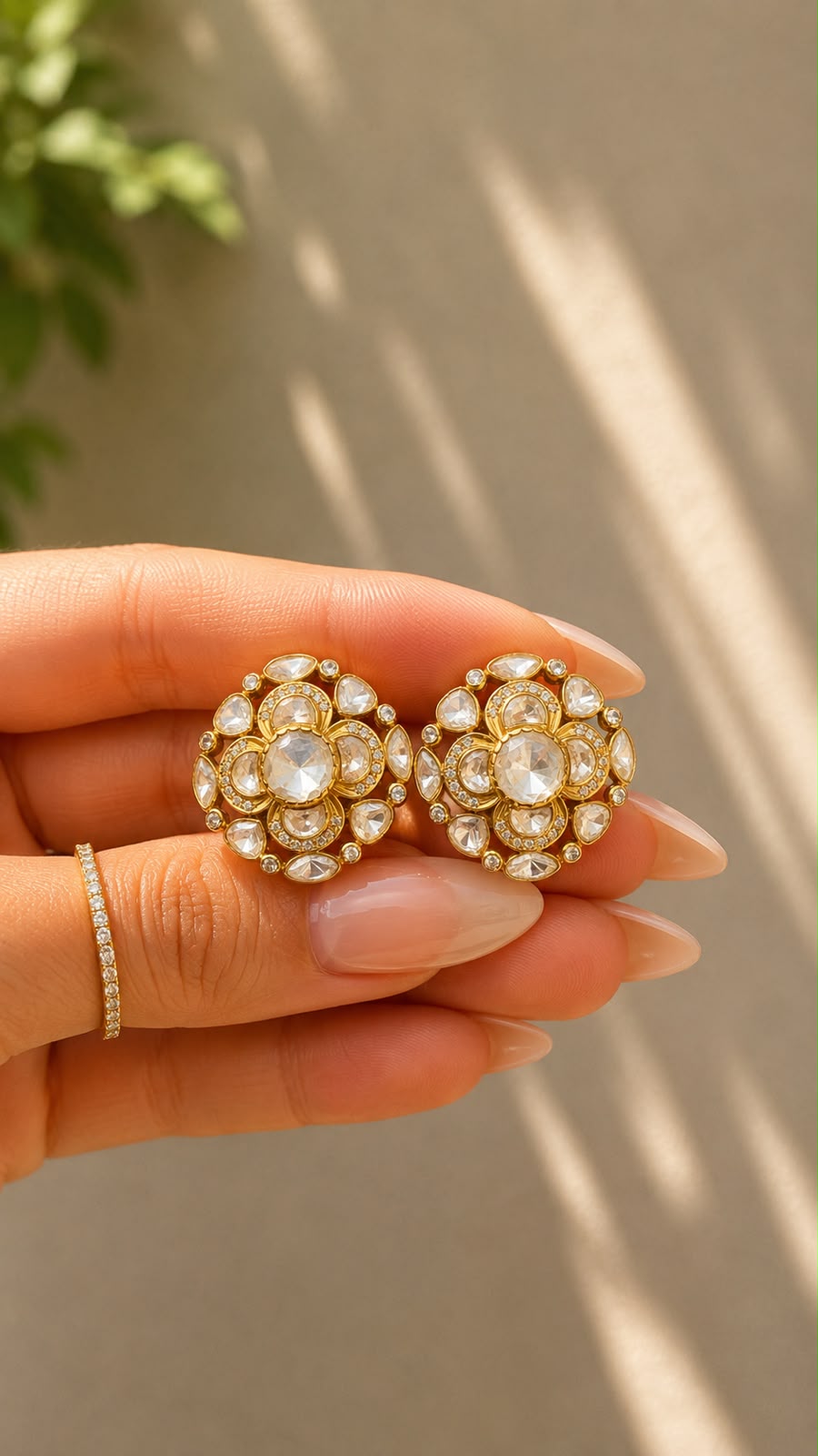 Pure 925 Silver Polki Vanya Statement Stud Earrings for Women | Twenty One Jewels