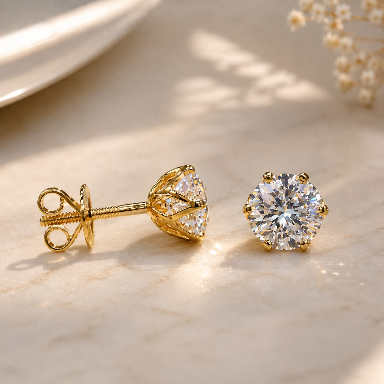 The Ultimate Solitaire Studs - Ultra Premium 2 Carat Each 6 Prong Solitaire Stud with Premium Lotus Basket Setting on Pure 925 Silver