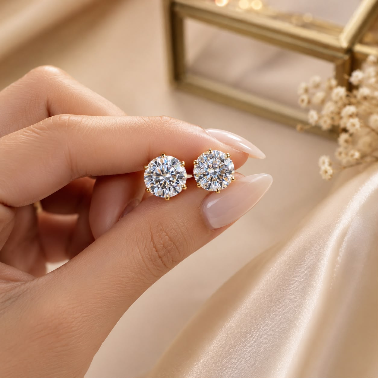The Ultimate Solitaire Studs - Ultra Premium 2 Carat Each 6 Prong Solitaire Stud with Premium Lotus Basket Setting on Pure 925 Silver
