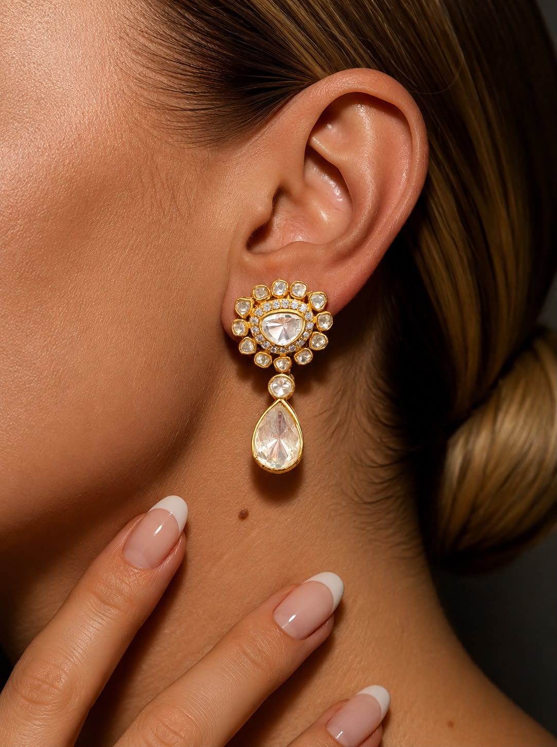 Pure 925 Silver Polki Nayra Drop Earrings for Women | Twenty One Jewels