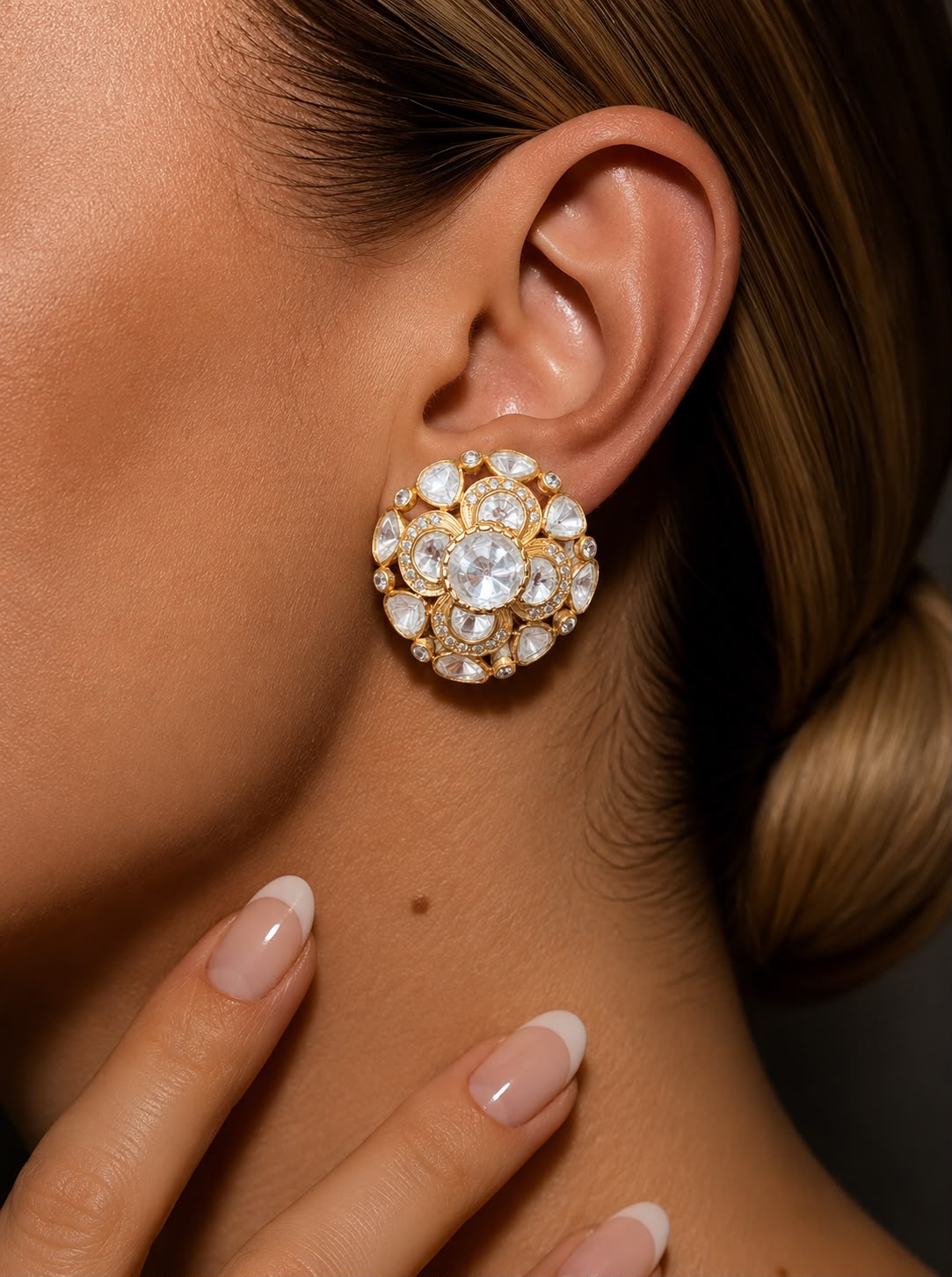 Pure 925 Silver Polki Vanya Statement Stud Earrings for Women | Twenty One Jewels