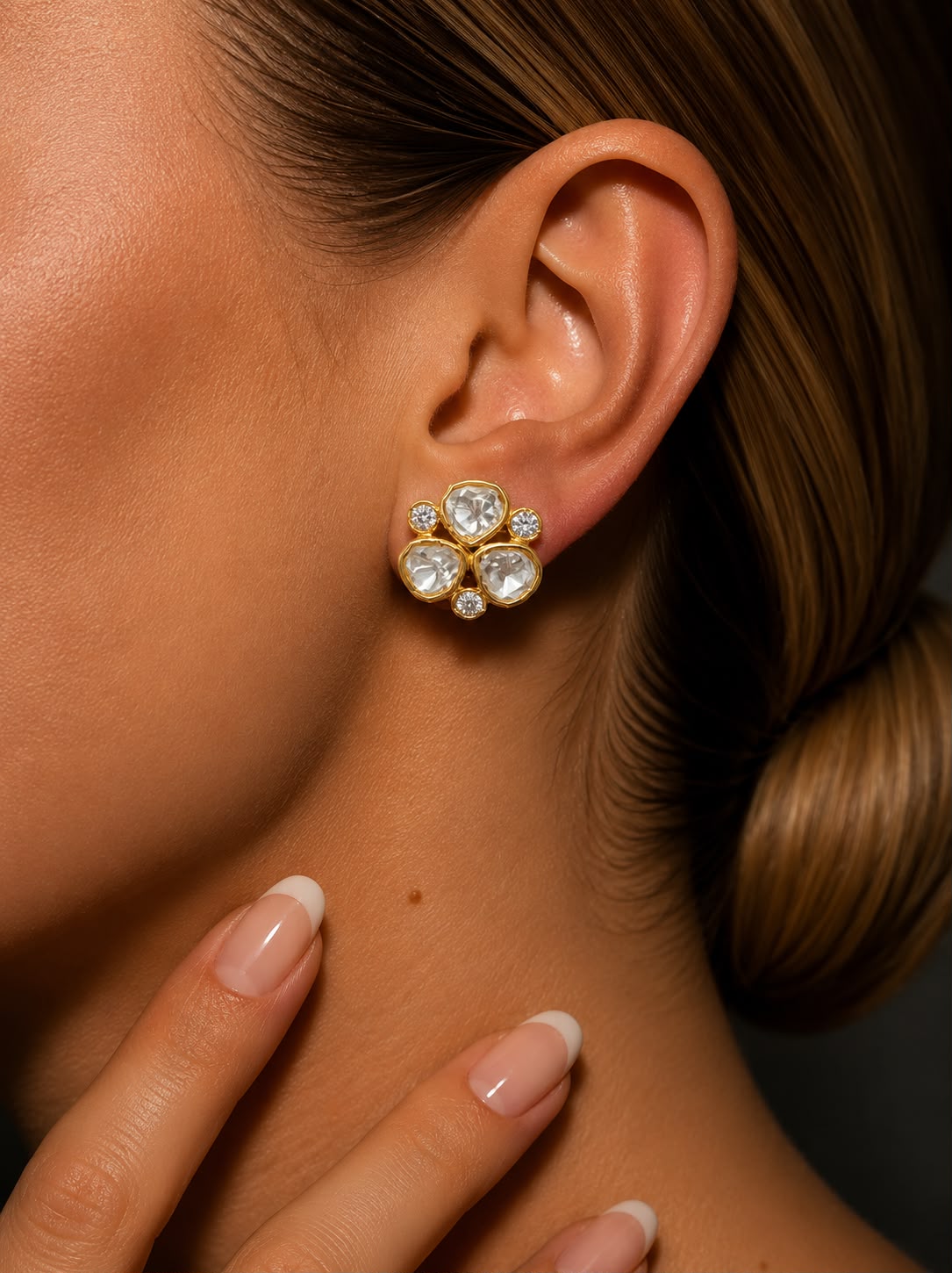 Pure 925 Silver Polki Gayatri Stud Earrings for Women | Twenty One Jewels