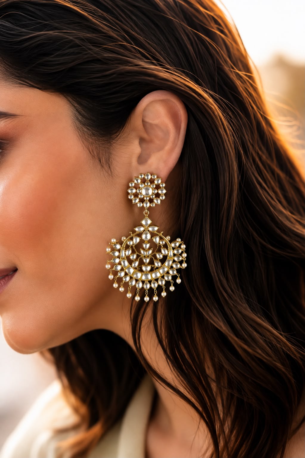 Afsaana Chaandbali Polki Earrings Pure 925 Silver