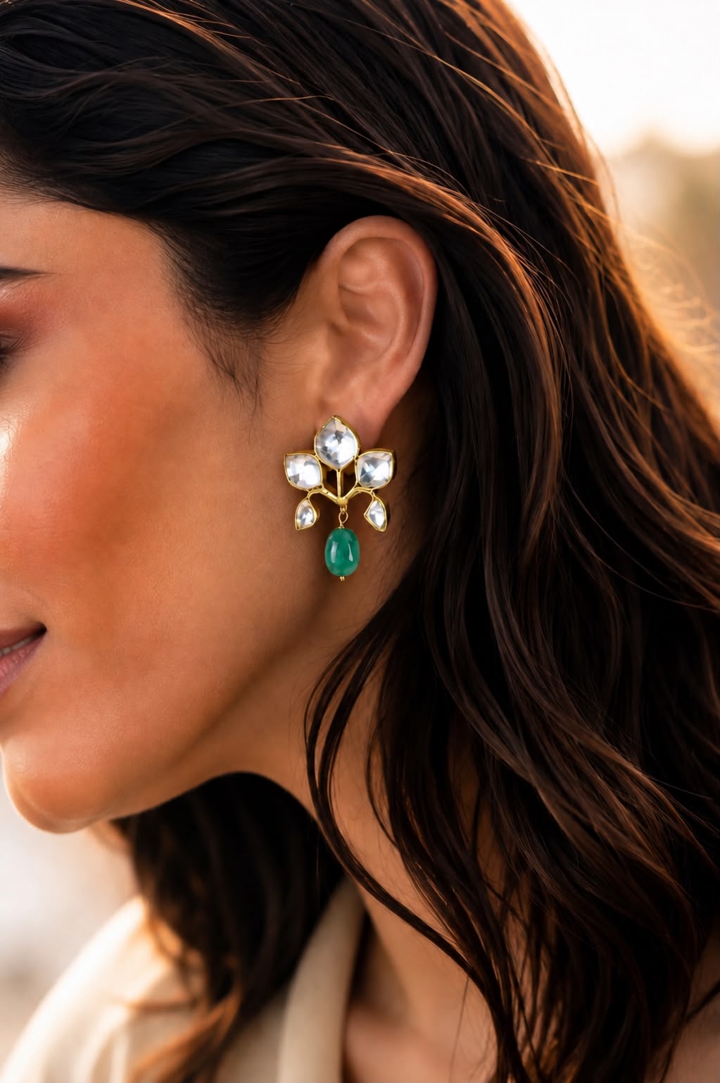 Lavasi Pure 925 Silver Polki Earrings