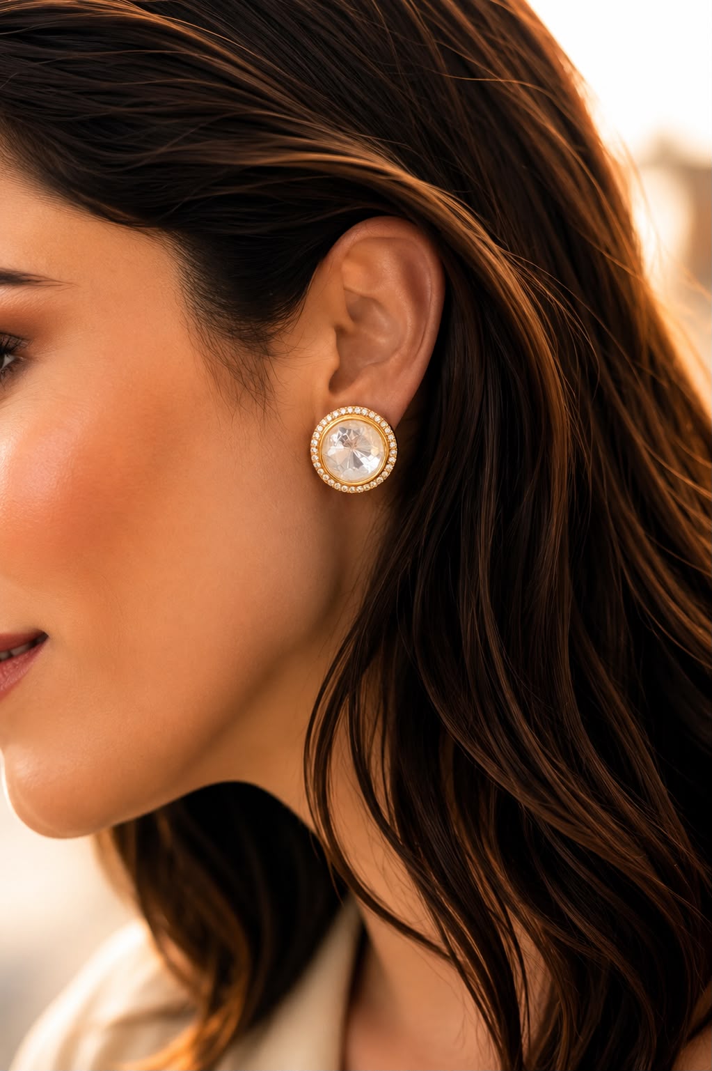 Pure 925 Silver Polki Avni Halo Stud Earrings for Women | Twenty One Jewels