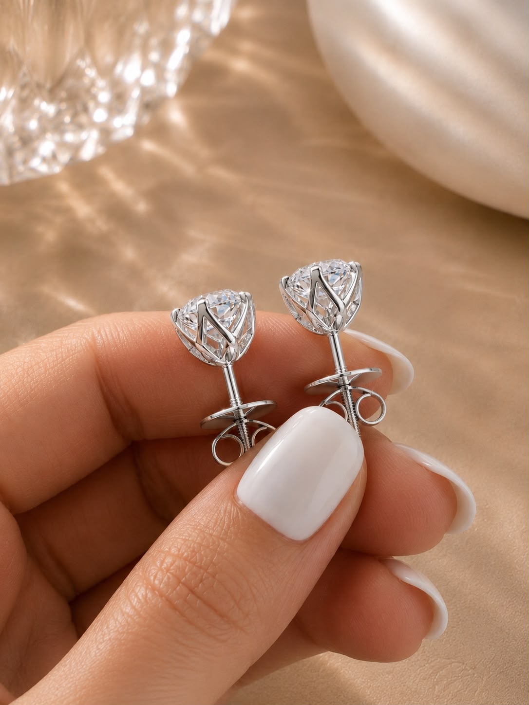 The Ultimate Solitaire Studs - Ultra Premium 2 Carat Each 6 Prong Solitaire Stud with Premium Lotus Basket Setting on Pure 925 Silver ( White Gold Finish )