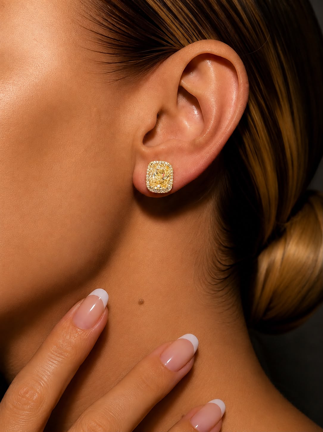 Pure 925 Silver Ultra Premium Elara Yellow American Diamond Cushion Stud Earrings for Women | Twenty One Jewels