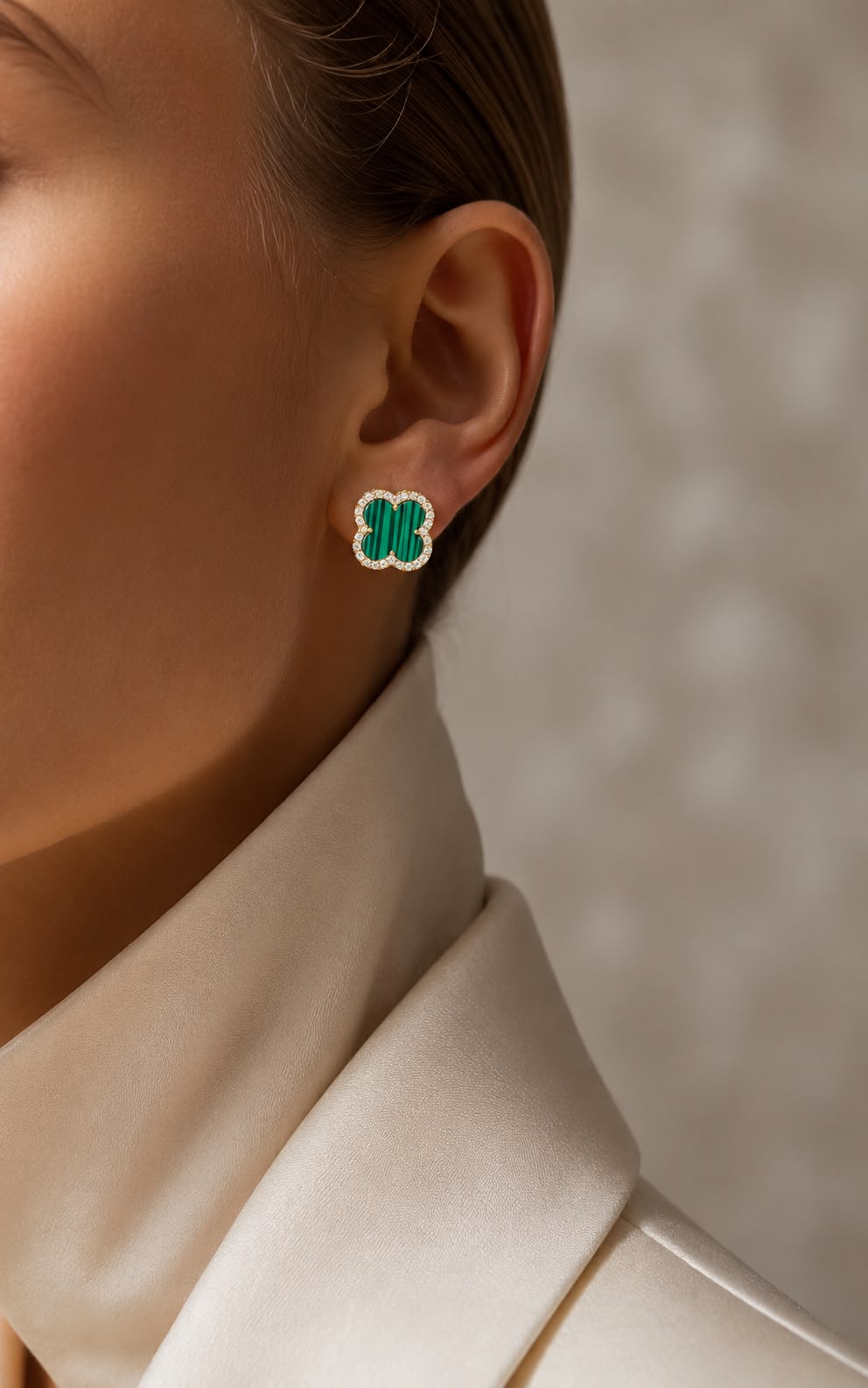Ultra Premium Pure 925 Silver Monaco Green Clover American Diamond Stud Earrings for Women | Twenty One Jewels