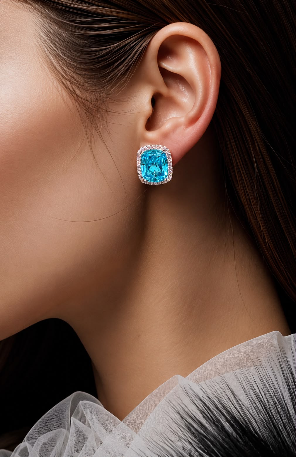 Ultra Premium Ice Cut American Diamond Pure 925 Silver Aqua Blue Cushion Cut Pink Halo Statement Stud Earrings for Women | Twenty One Jewels
