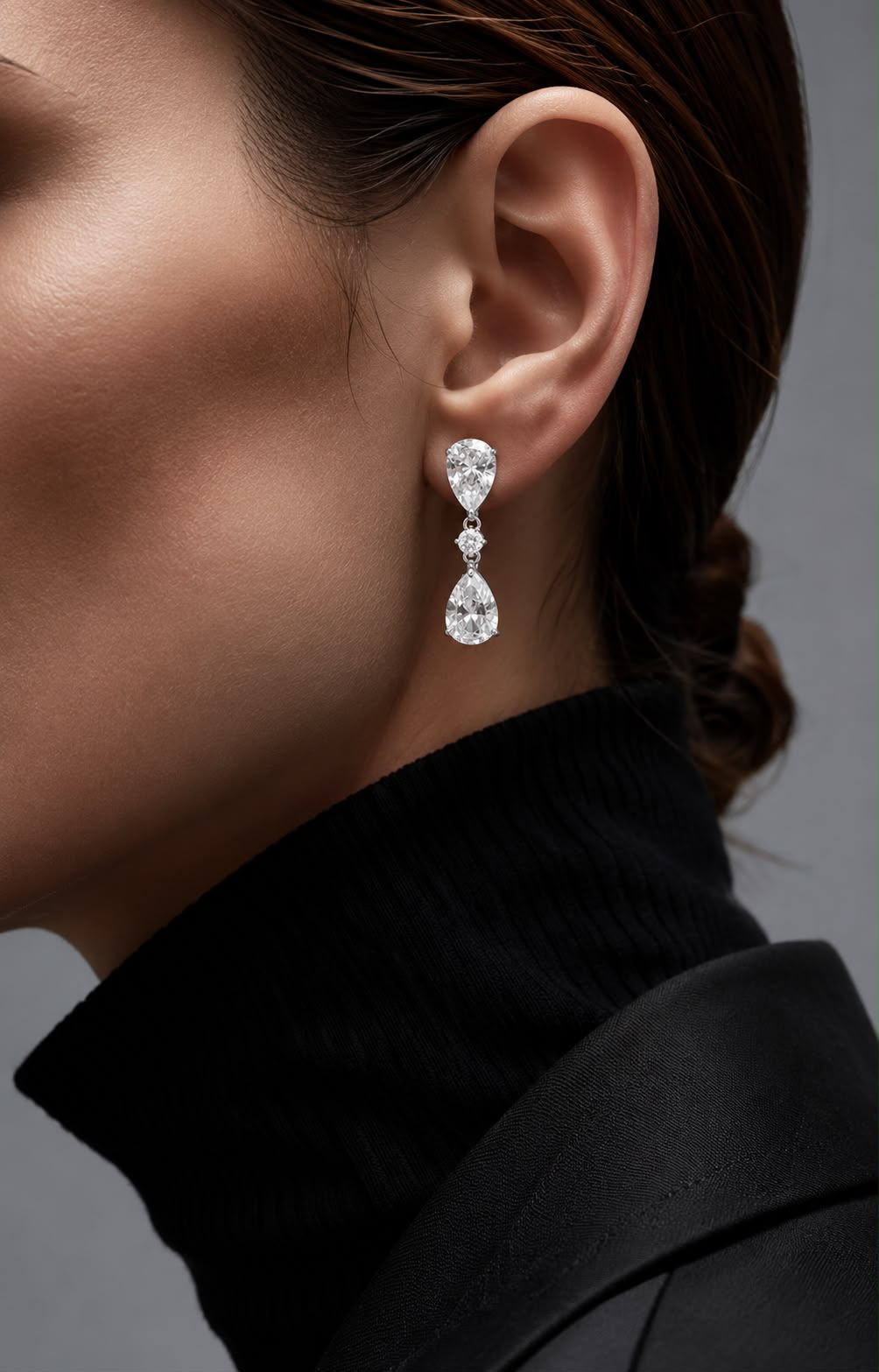 Ultra Premium Ice Cut American Diamond Pure 925 Silver Pear Cut Double Drop Solitaire Earrings for Women | Twenty One Jewels