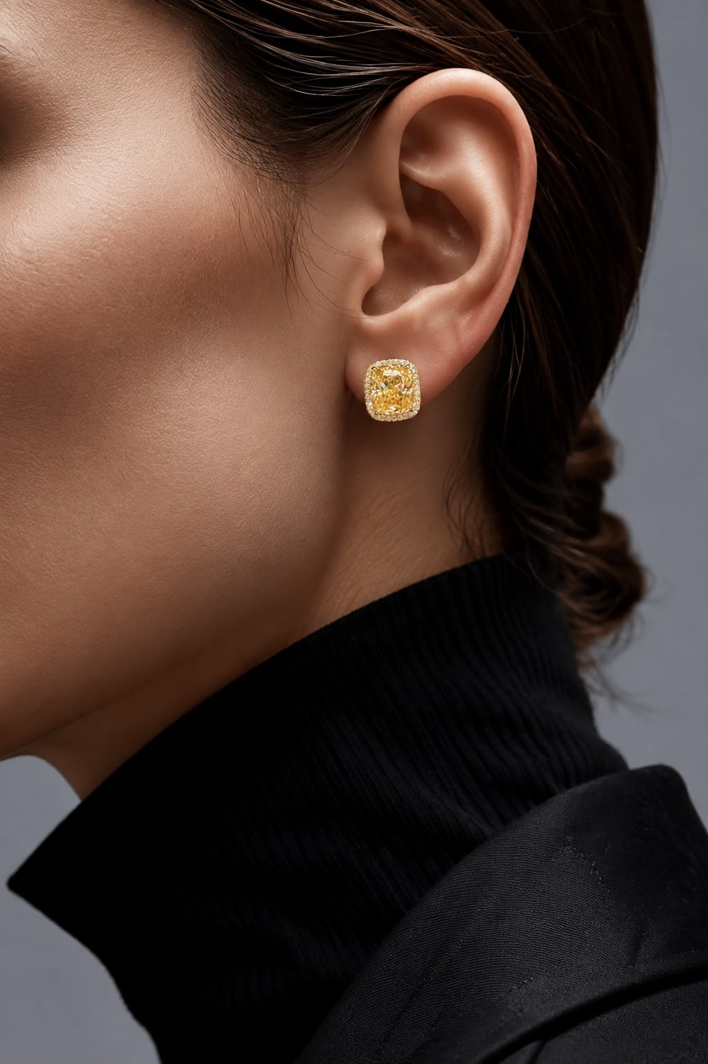 Pure 925 Silver Ultra Premium Elara Yellow American Diamond Cushion Stud Earrings for Women | Twenty One Jewels