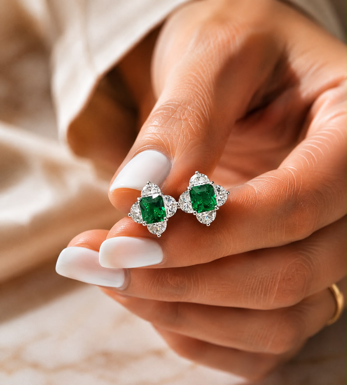 Ultra Premium Ice Cut American Diamond Pure 925 Silver Emerald Green Cushion Cut Pear Halo Statement Stud Earrings for Women | Twenty One Jewels