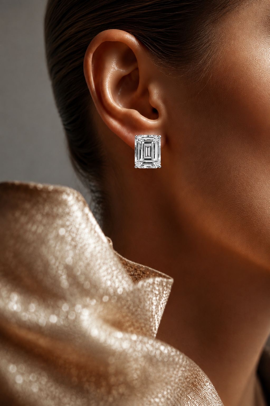 Ultra Premium Ice Cut American Diamond Pure 925 Silver Emerald Cut Solitaire Statement Stud Earrings for Women