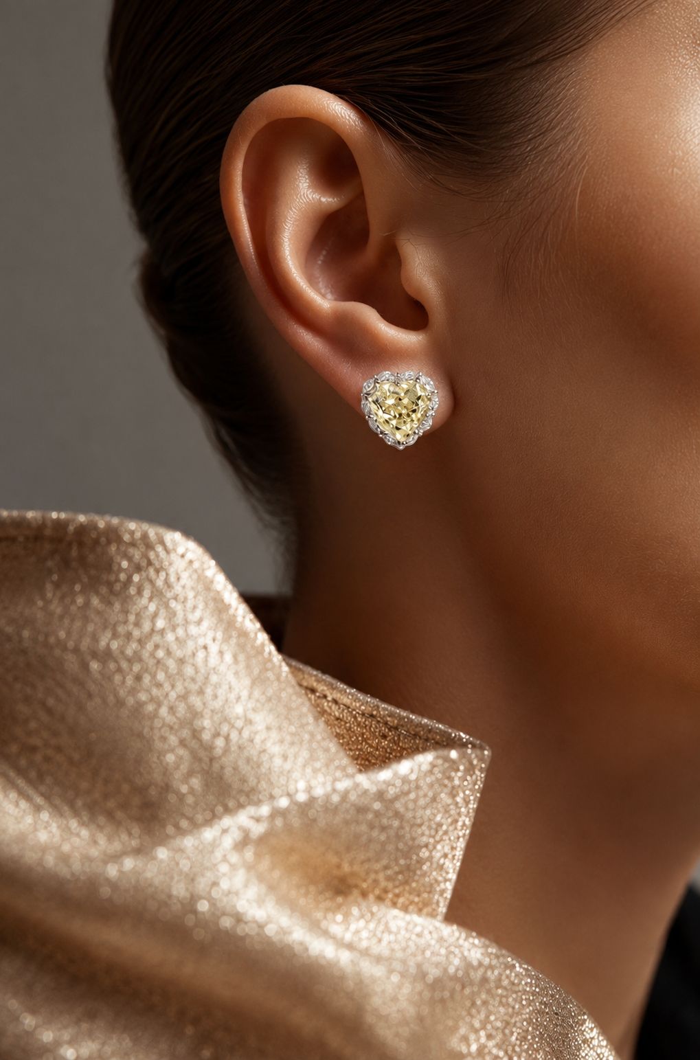 Ultra Premium Ice Cut American Diamond Pure 925 Silver Fancy Yellow Heart Cut Solitaire Halo Stud Earrings for Women