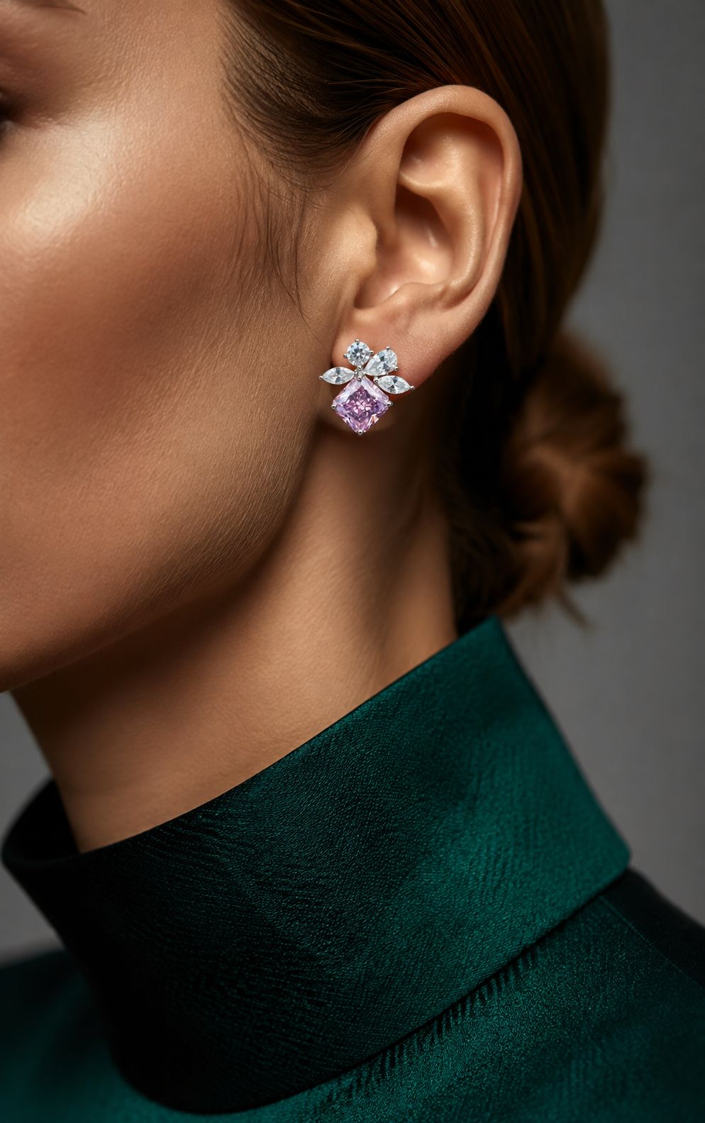 Ultra Premium Ice Cut American Diamond Pure 925 Silver Fancy Pink Princess Cut Solitaire Mixed Shape Cluster Statement Stud Earrings for Women