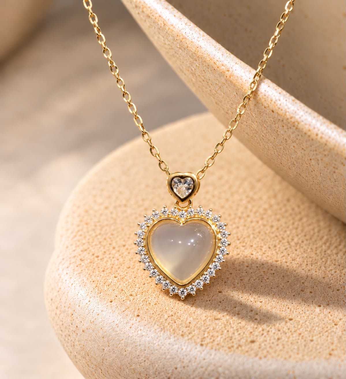 18k Gold Finish Mystic Heart Pendant With Chain On Pure 925 Silver.