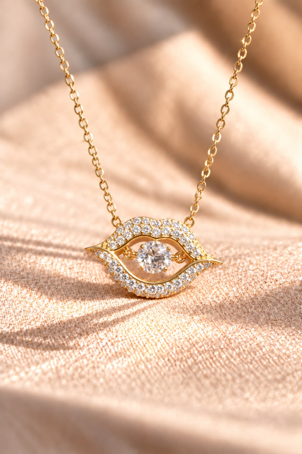 Exclusive Solitaire Danny Gold Finish Lip Pendant with Chain on Pure 925 Silver