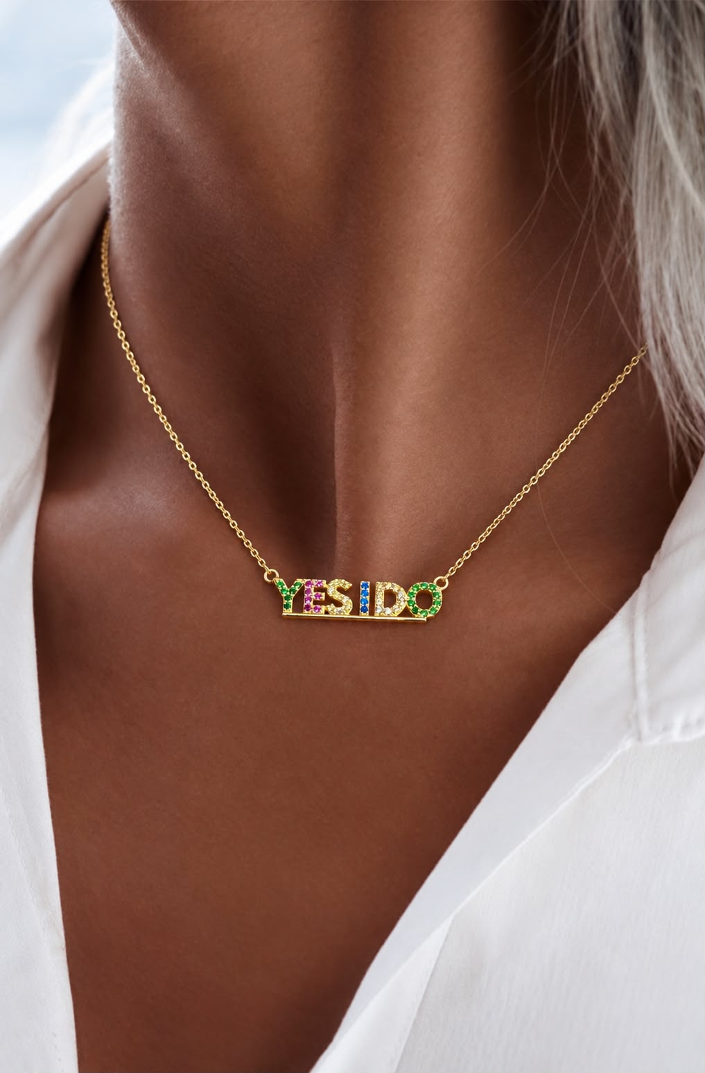 Yes I do Multi Coloured Gold Finish Pendant with Chain on Pure 925 Silver