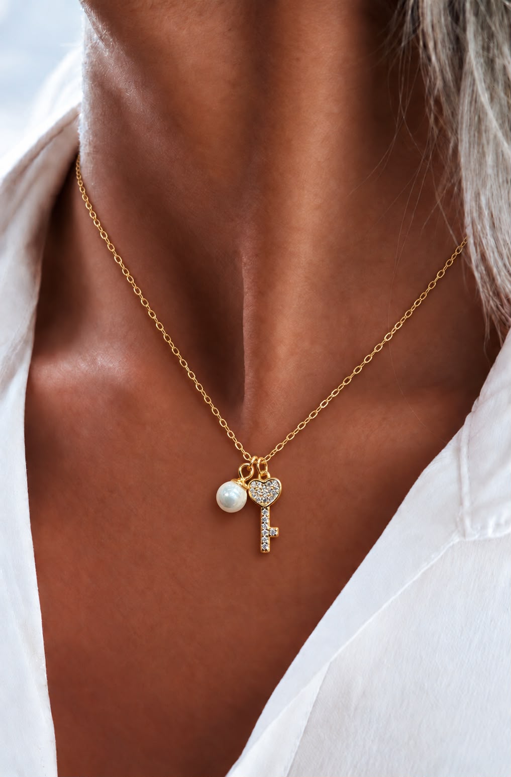 Key to my Heart Gold Finish Pendant with Chain on Pure 925 Silver