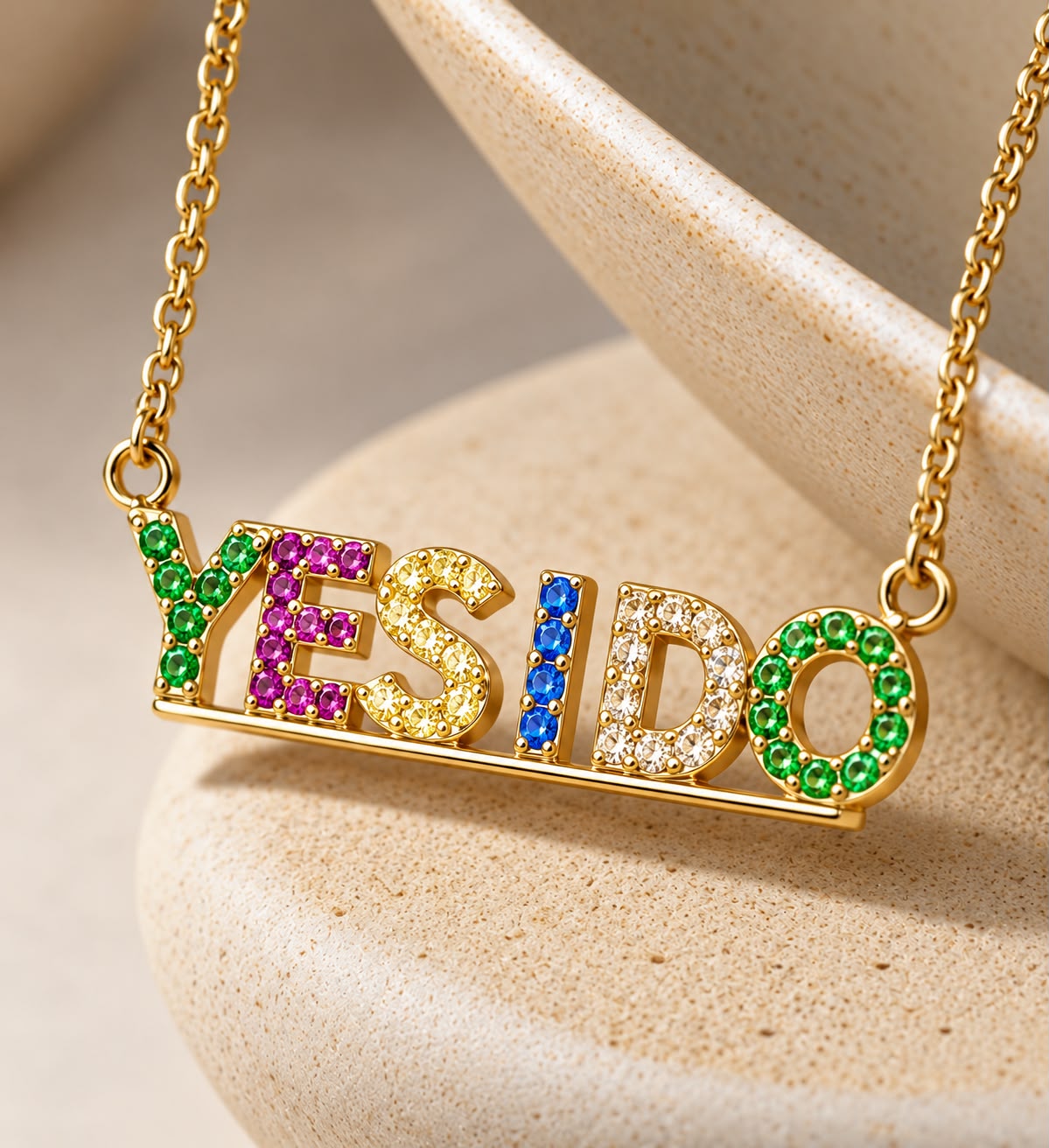 Yes I do Multi Coloured Gold Finish Pendant with Chain on Pure 925 Silver