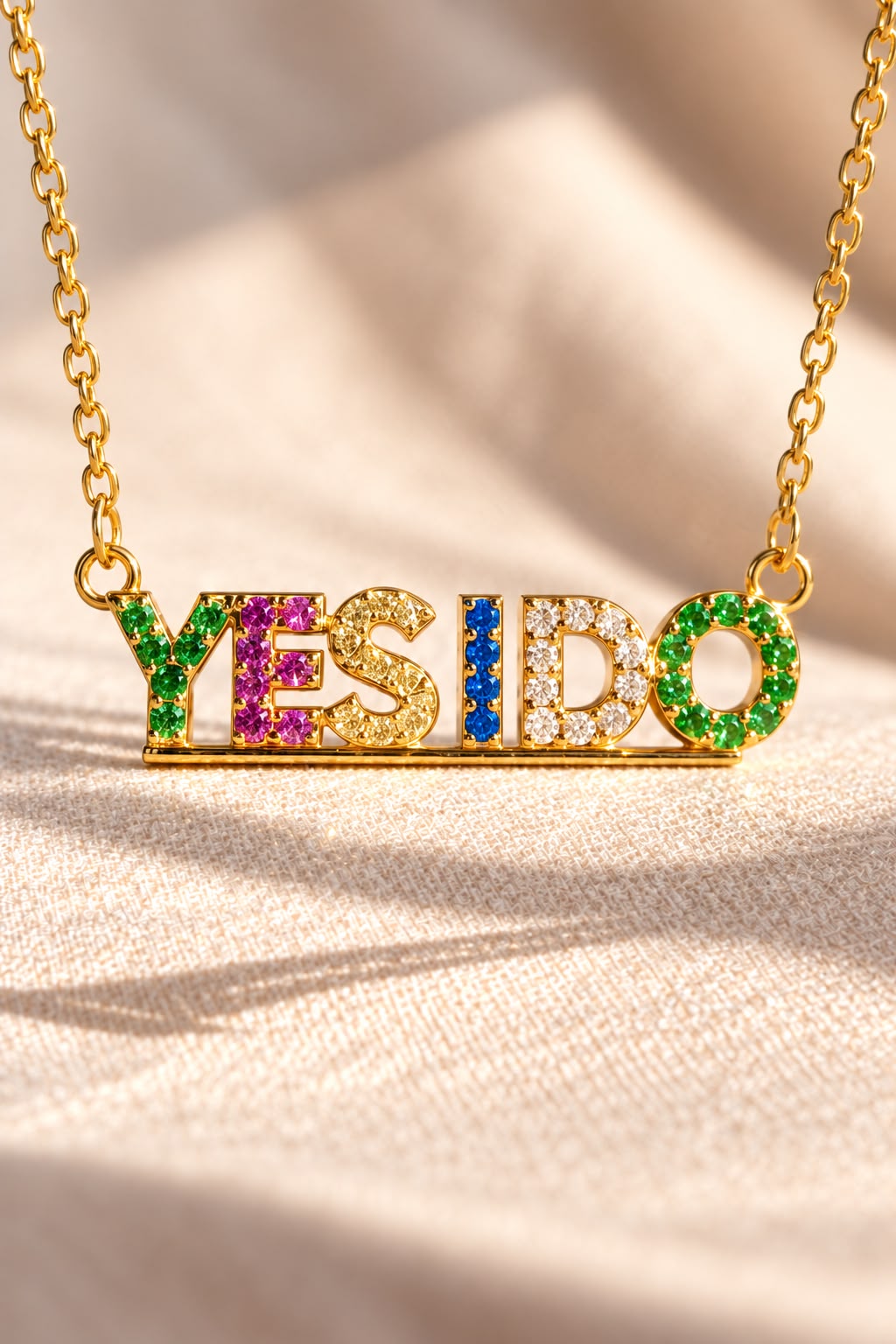 Yes I do Multi Coloured Gold Finish Pendant with Chain on Pure 925 Silver