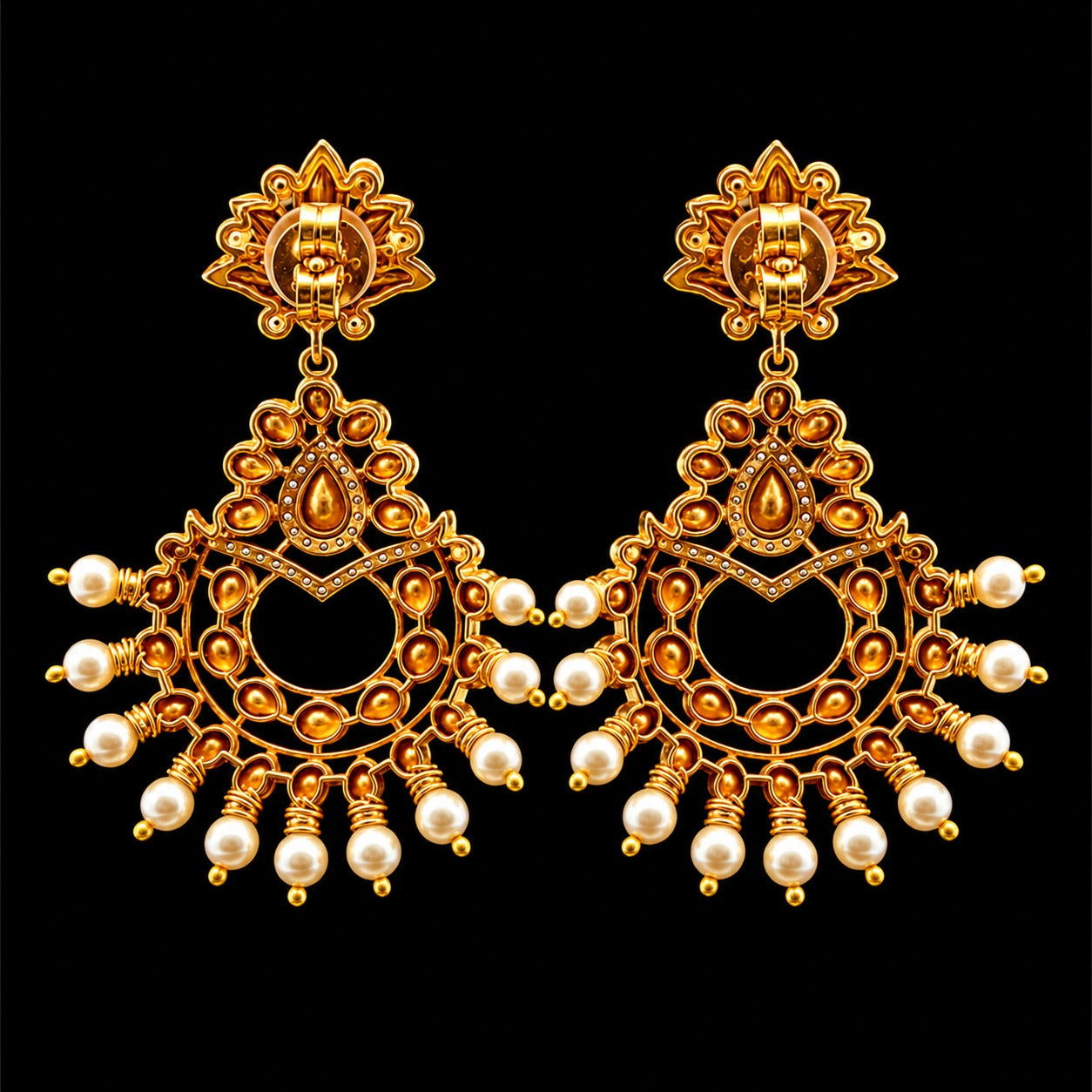 Premium Pure Silver Polki Diamond Chaand Bali Indian Festive Earrings