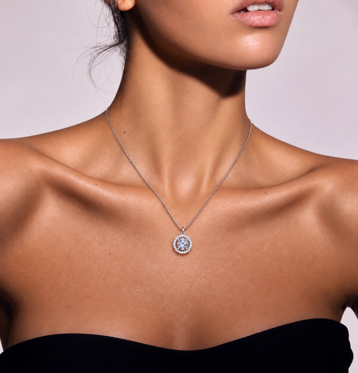 1 Carat Solitaire Halo Pendant with Chain on Pure 925 Silver