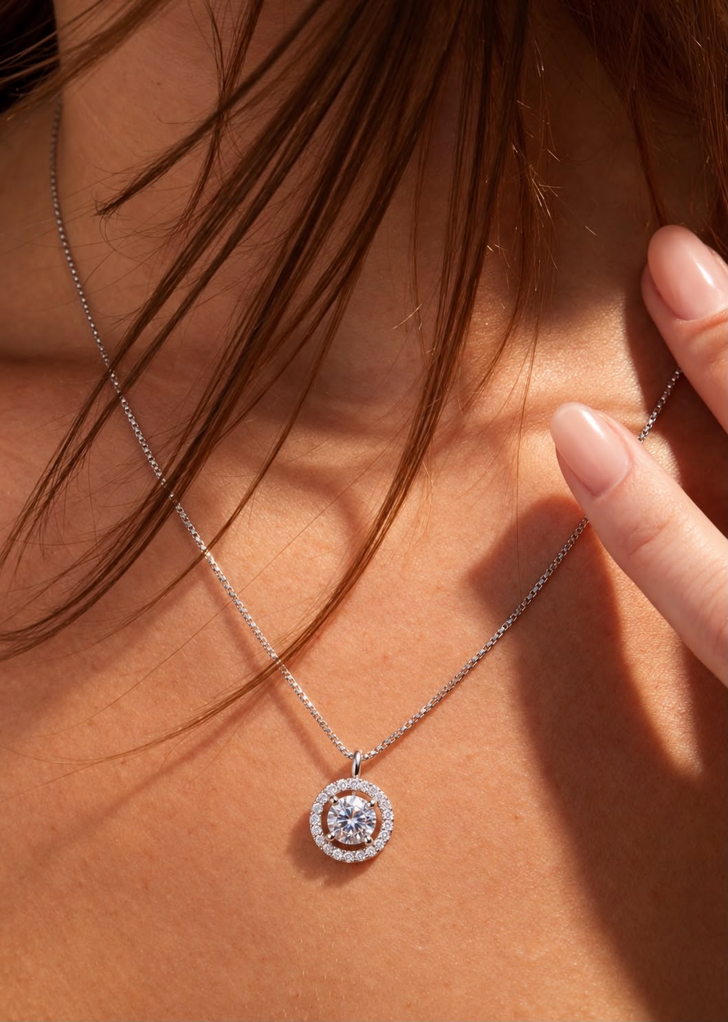 1 Carat Solitaire Halo Pendant with Chain on Pure 925 Silver