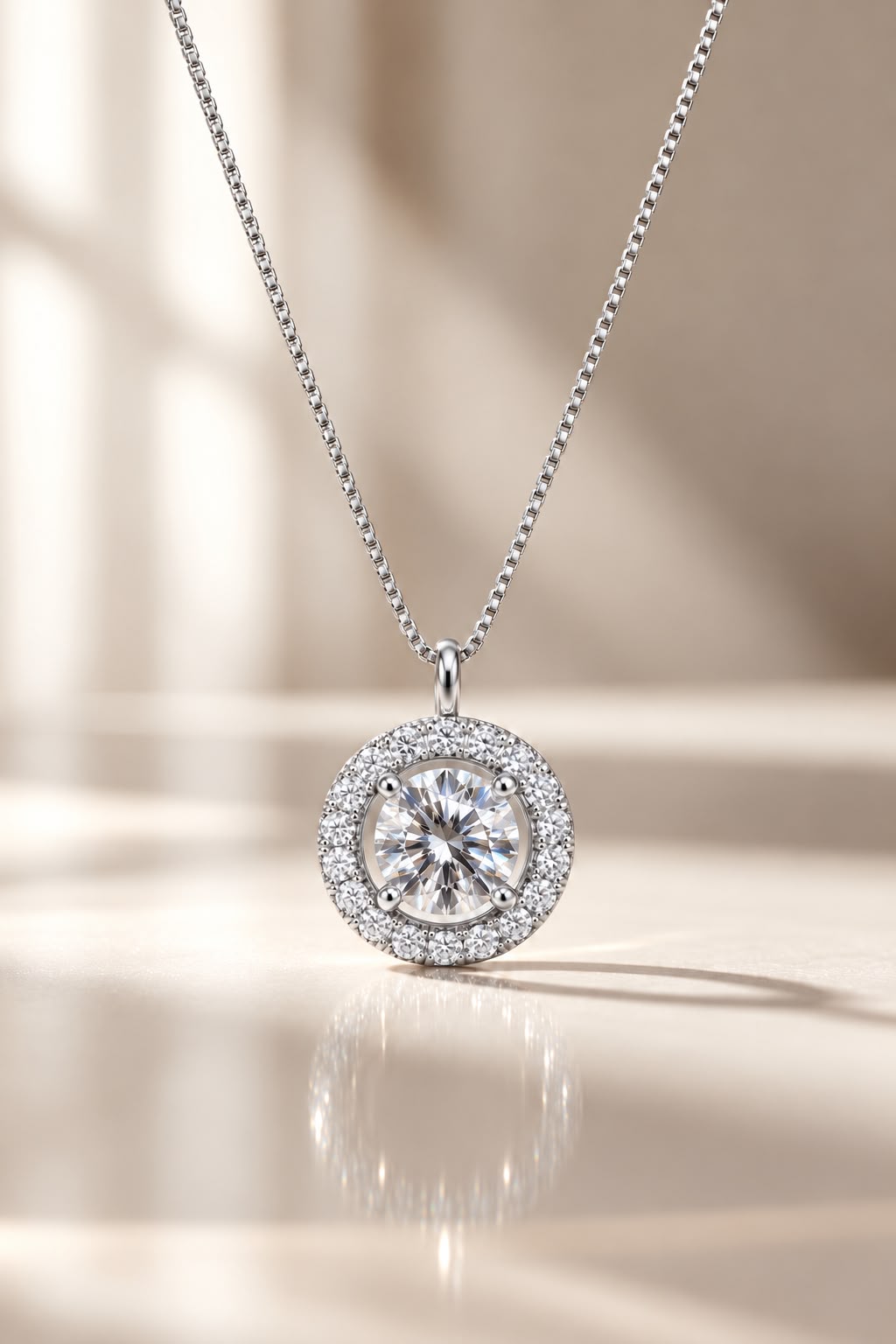 1 Carat Solitaire Halo Pendant with Chain on Pure 925 Silver