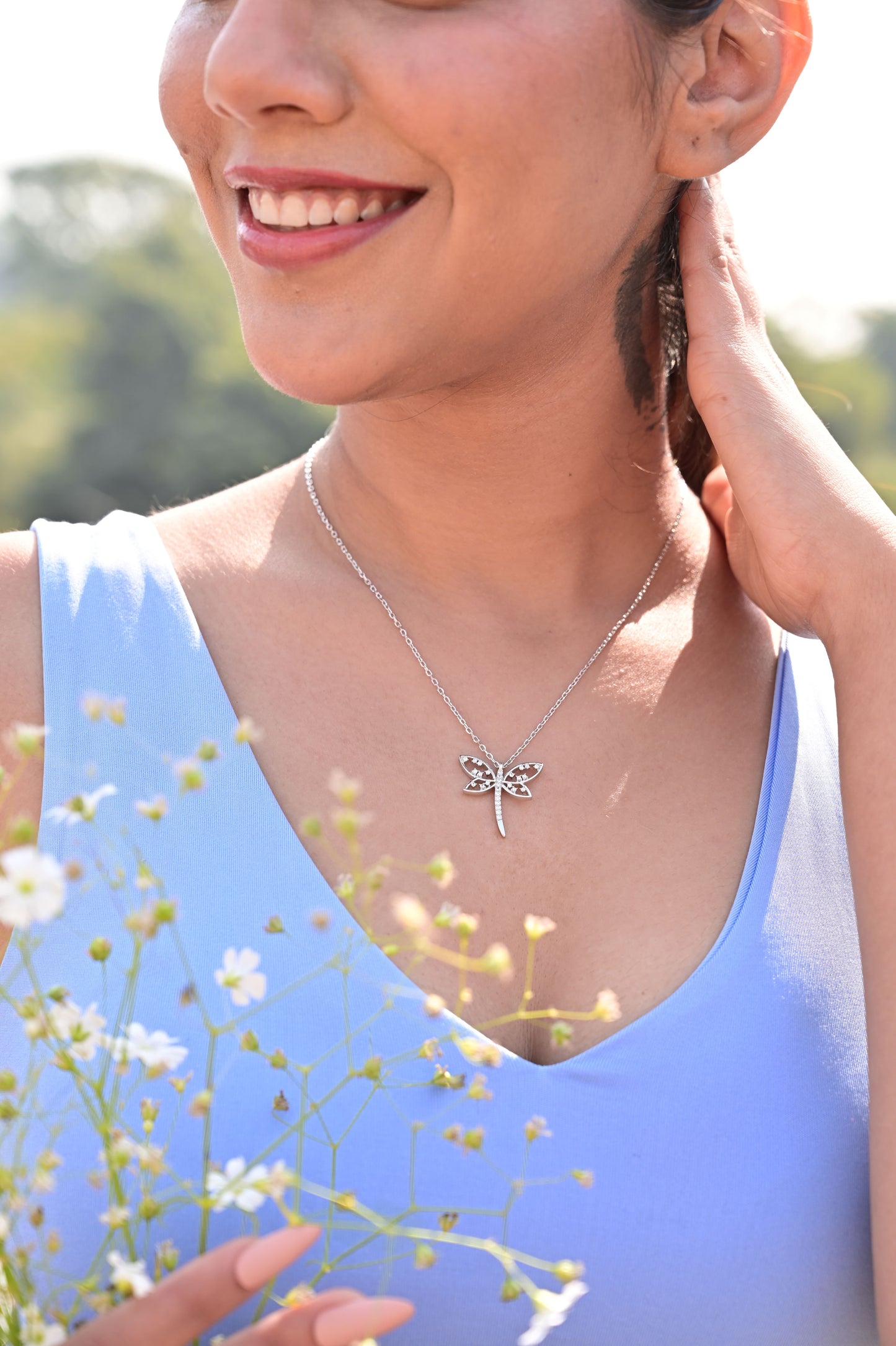 American Diamond Studded Dainty Butterfly Pendant with chain on pure 925 Silver