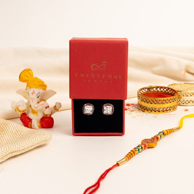 Rose Gold with Ruby Diamond Studded Roza Studs On 925 Silver