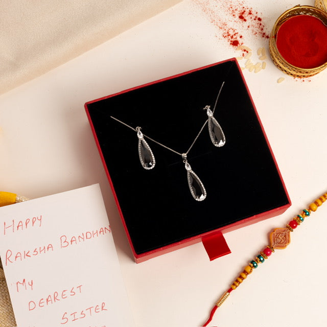 Black Bezos Pendant Set on Pure 925 Silver