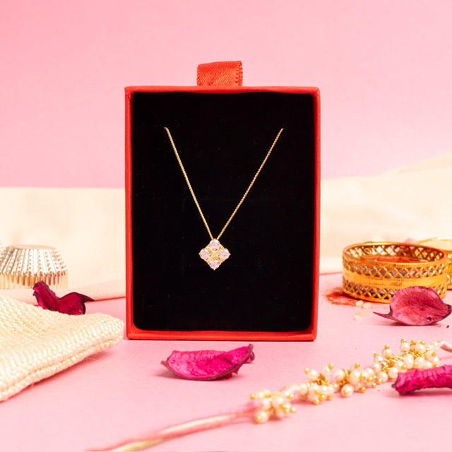 4 Solitaire Gold Finish Quadra Pendant With Chain On 925 Silver