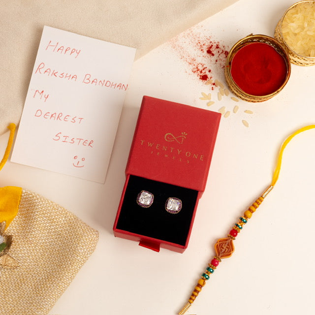 Rose Gold with Ruby Diamond Studded Roza Studs On 925 Silver