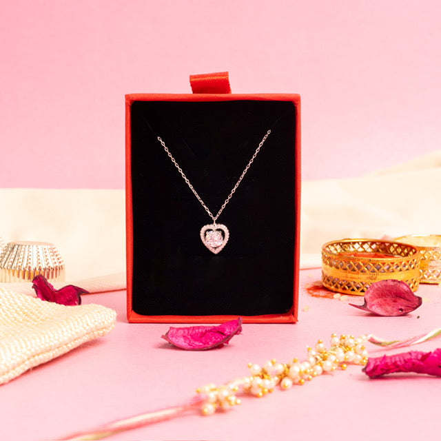Exclusive Nira Diamond Studded Heart Pendant with Centre Solitaire on Pure 925 Silver