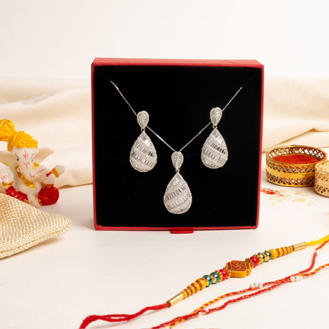 Drop Shape Diamond Baguette Benzy Pendant Set on Pure 925 Silver