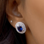 Blue Sapphire and Diamond Studded Firoza Studs on Pure 925 Silver