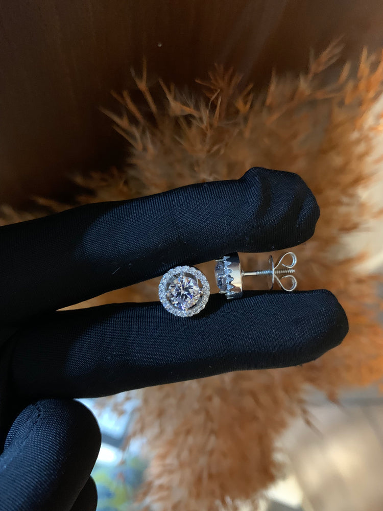 1.3 Carat Each Classic Halo Studs with Premium Screw Backs