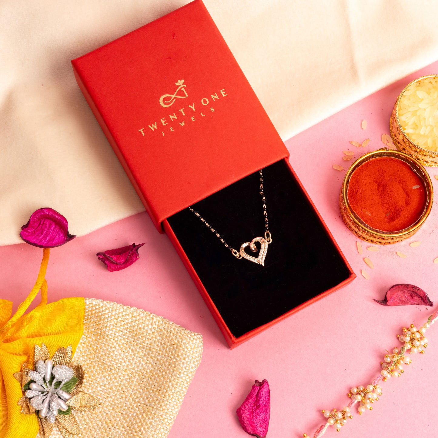 Valentines Exclusive Rose Gold Finish Heart Mangalsutra on Pure 925 Silver