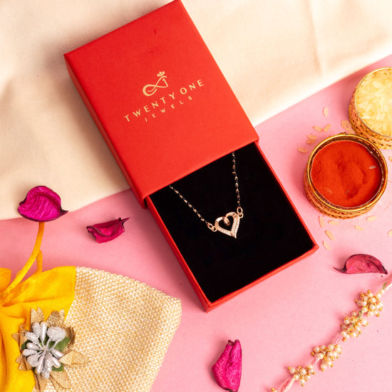 Valentines Exclusive Rose Gold Finish Heart Mangalsutra on Pure 925 Silver