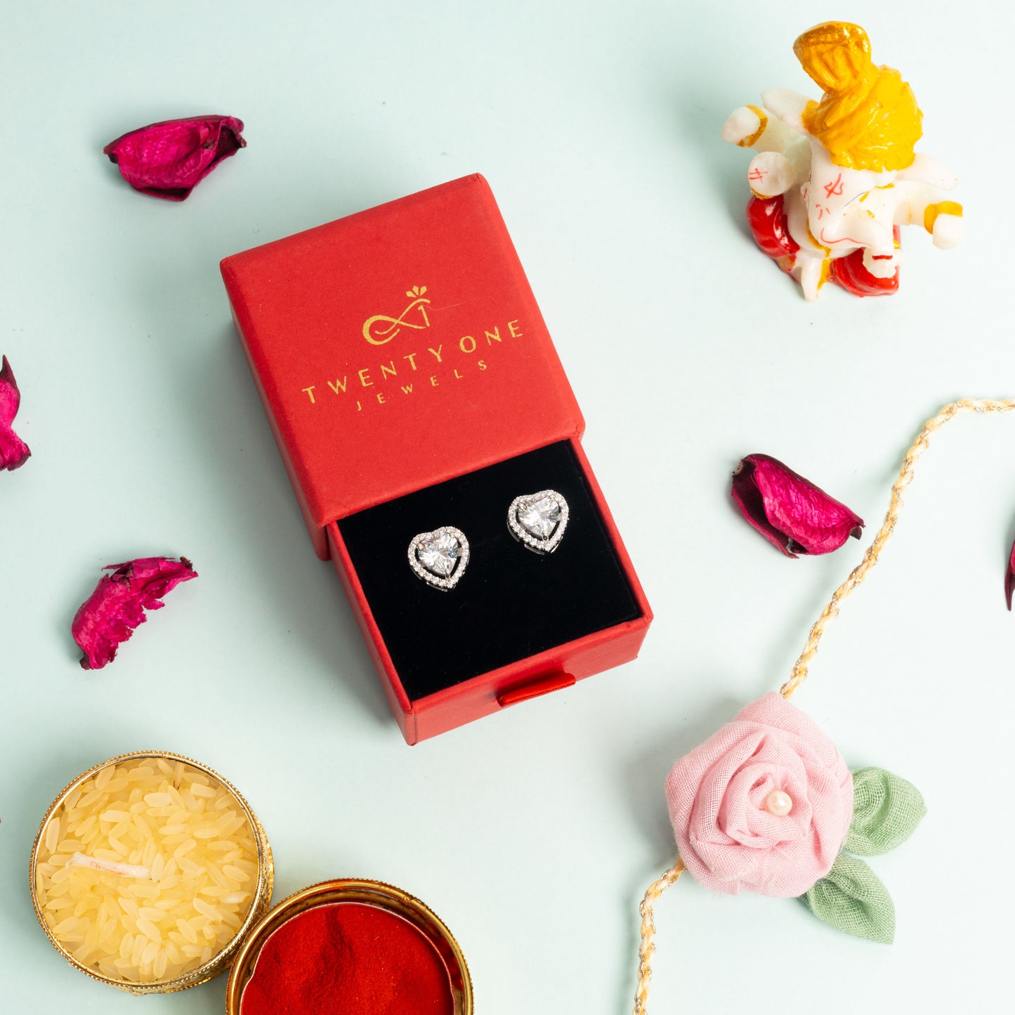 Valentines Exclusive 2 Carat Heart Solitaire Studs With Halo On Pure 925 Silver with Premium Screw Backs