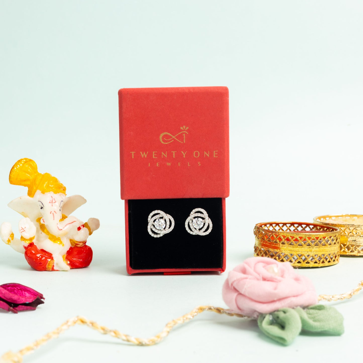 Intertwined Cluster Fauzia Solitaire Studs with Premium Screw Backs - White Gold Finish